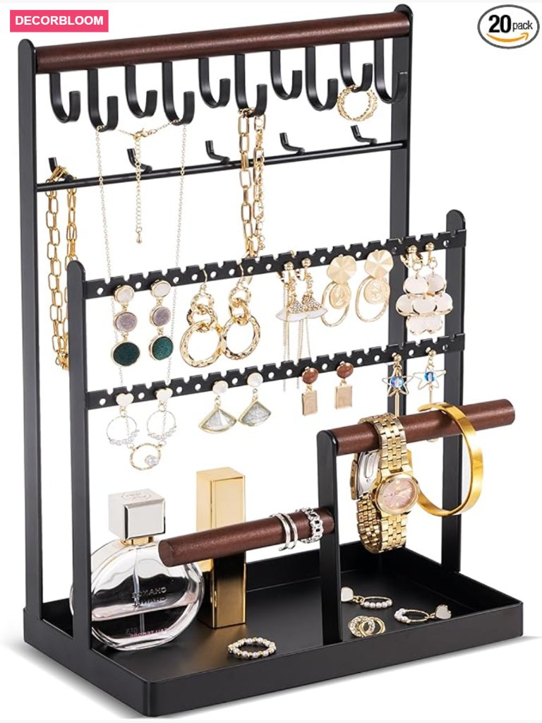 6 Tier Jewelry Stand Necklace Holder With 15 Hooks, Black